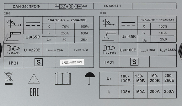 Сварочный аппарат Ресанта САИ 250ПРОФ инвертор ММА DC 4.8кВт