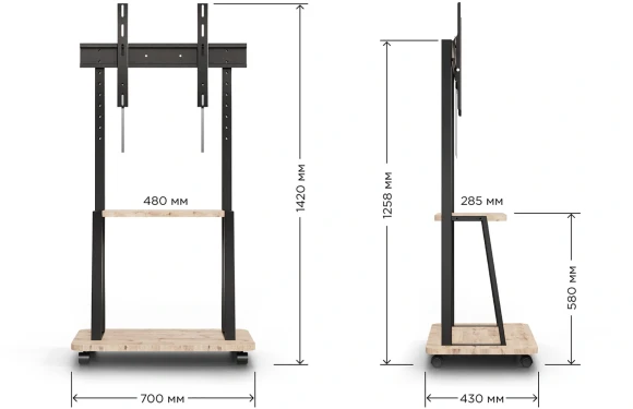 Стойка для телевизора Holder PR-108 черный/дуб 32"-65" макс.40кг напольный мобильный