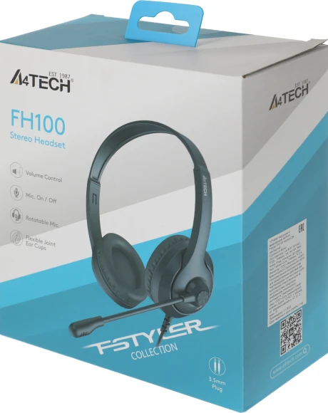 Наушники с микрофоном A4Tech Fstyler FH100 черный 2м накладные оголовье (FH100 (STONE BLACK)) Наушники с микрофоном A4Tech Fstyler FH100 черный 2м накладные оголовье (FH100 (STONE BLACK))