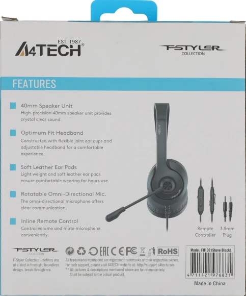 Наушники с микрофоном A4Tech Fstyler FH100 черный 2м накладные оголовье (FH100 (STONE BLACK)) Наушники с микрофоном A4Tech Fstyler FH100 черный 2м накладные оголовье (FH100 (STONE BLACK))