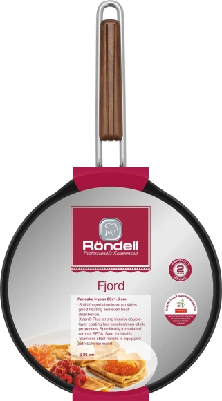 Сковорода блинная Rondell Fjord RDA-1797 круглая 25см покрытие: Xylan Plus ручка несъемная (без крышки) черный