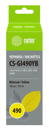 Чернила Cactus CS-GI490YB GI-490 желтый 100мл для Canon Pixma G1400/G2400/G3400