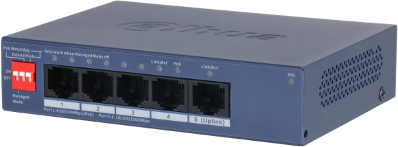 Коммутатор Dahua DH-CS4005-4ET1GT-36 (L2) 4x100Мбит/с 1x1Гбит/с 4PoE неуправляемый