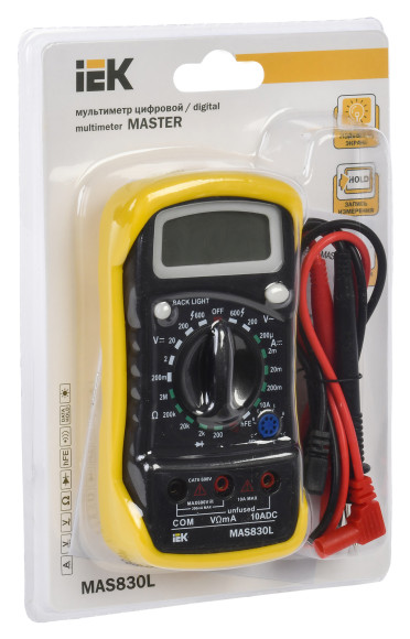 Мультиметр IEK Master MAS830L цифровой желтый/черный (TMD-3L-830)