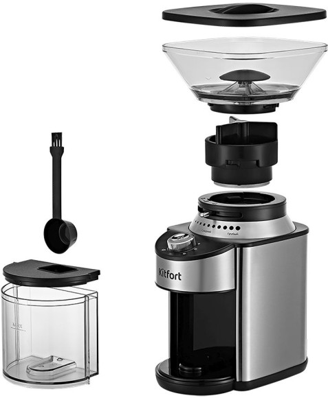 Кофемолка Kitfort КТ-770 150Вт сист.помол.:жернова вместим.:160гр нержавеющая сталь Кофемолка Kitfort КТ-770 150Вт сист.помол.:жернова вместим.:160гр нержавеющая сталь