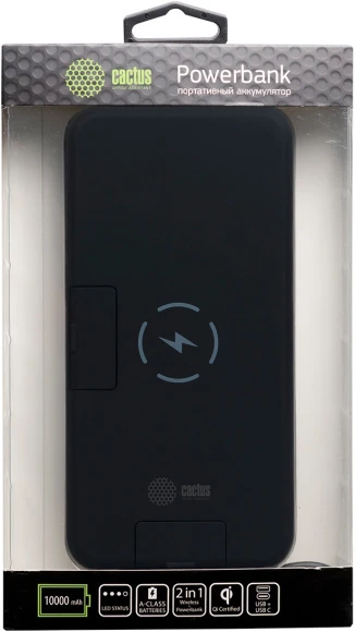 Мобильный аккумулятор Cactus CS-PBFSQT-10000 10000mAh QC/PD 18W 3A USB-A/USB-C беспров.зар. черный Мобильный аккумулятор Cactus CS-PBFSQT-10000 10000mAh QC/PD 18W 3A USB-A/USB-C беспров.зар. черный