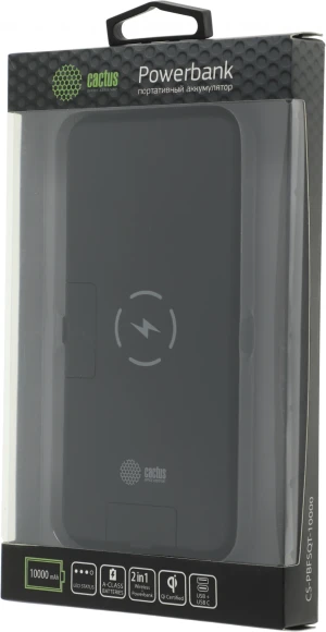Мобильный аккумулятор Cactus CS-PBFSQT-10000 10000mAh QC/PD 18W 3A USB-A/USB-C беспров.зар. черный Мобильный аккумулятор Cactus CS-PBFSQT-10000 10000mAh QC/PD 18W 3A USB-A/USB-C беспров.зар. черный