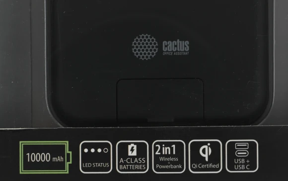 Мобильный аккумулятор Cactus CS-PBFSQT-10000 10000mAh QC/PD 18W 3A USB-A/USB-C беспров.зар. черный Мобильный аккумулятор Cactus CS-PBFSQT-10000 10000mAh QC/PD 18W 3A USB-A/USB-C беспров.зар. черный