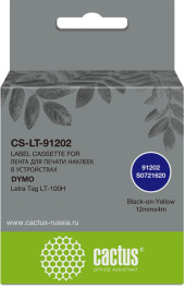 Картридж ленточный Cactus CS-LT-91202 91202 черный на желтом 12x4 для Dymo Letra Tag LT-100H без чипа