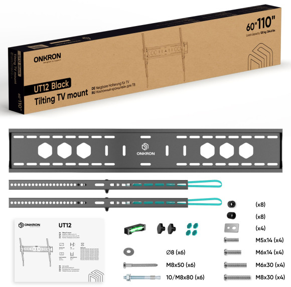 Кронштейн для телевизора Onkron UT12 черный 60"-110" макс.120кг настенный наклон