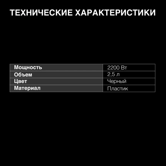 Чайник электрический Hyundai HYK-P2501 2.5л. 2200Вт черный корпус: пластик Чайник электрический Hyundai HYK-P2501 2.5л. 2200Вт черный корпус: пластик