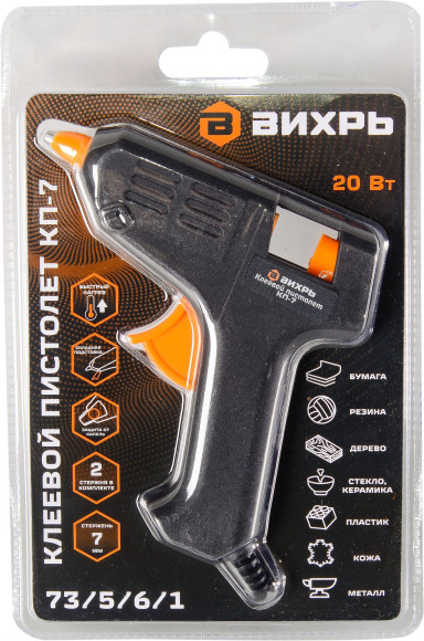 Клеевой пистолет Вихрь КП-7 20Вт 5гр/мин стерж.:7мм (73/5/6/1) Клеевой пистолет Вихрь КП-7 20Вт 5гр/мин стерж.:7мм (73/5/6/1)