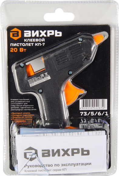 Клеевой пистолет Вихрь КП-7 20Вт 5гр/мин стерж.:7мм (73/5/6/1) Клеевой пистолет Вихрь КП-7 20Вт 5гр/мин стерж.:7мм (73/5/6/1)