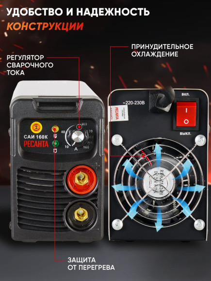 Сварочный аппарат Ресанта САИ-160К инвертор ММА DC 5.9кВт