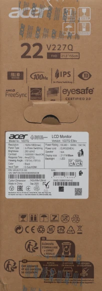 Монитор Acer 21.5" Vero V227QE3biv черный IPS LED 4ms 16:9 HDMI матовая 250cd 178гр/178гр 1920x1080 100Hz VGA FHD 2.85кг Монитор Acer 21.5" Vero V227QE3biv черный IPS LED 4ms 16:9 HDMI матовая 250cd 178гр/178гр 1920x1080 100Hz VGA FHD 2.85кг