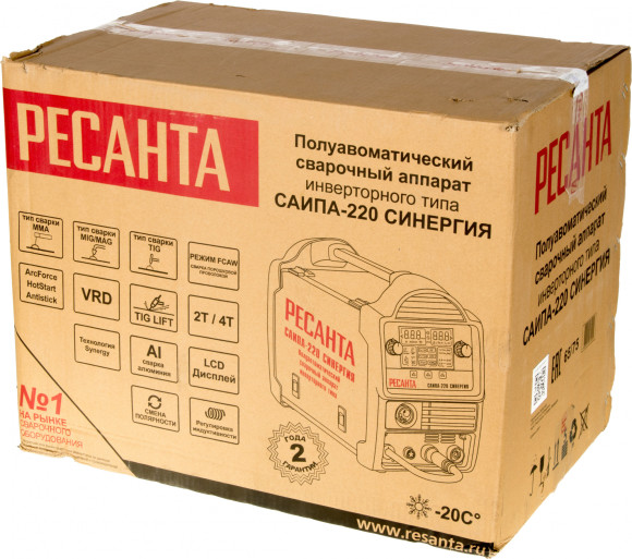 Сварочный аппарат Ресанта САИПА-220 СИНЕРГИЯ ММА DC/MIG-MAG/FCAW/TIG 9.2кВт