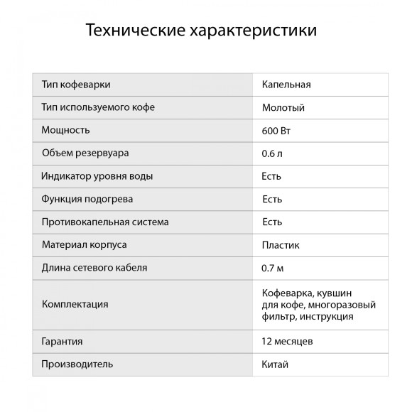 Кофеварка капельная Starwind STD0610 600Вт черный