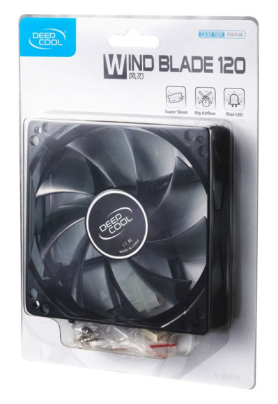 Вентилятор для корпуса Deepcool Wind Blade 120 LED 120х120x25 черный 3-pin 4-pin (Molex) 26дБ (DP-FLED-WB120) Ret