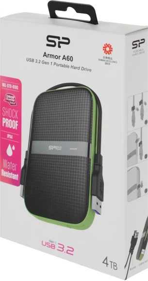 Жесткий диск Silicon Power USB3.0 4TB SP040TBPHDA60S3K A60 Armor 2.5" черный/зеленый
