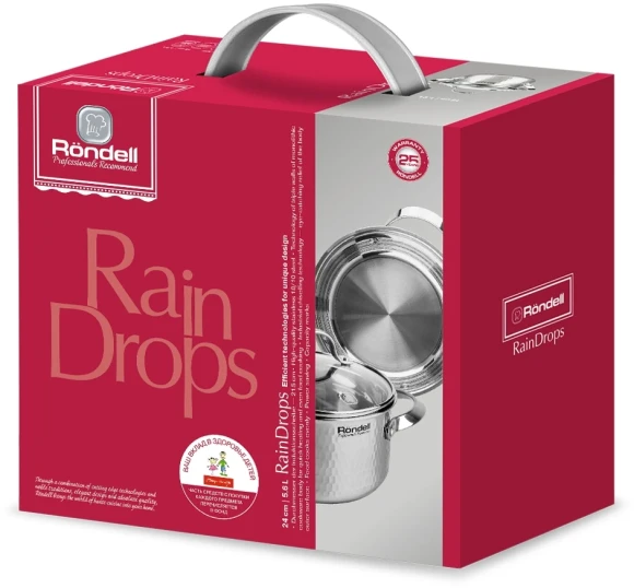 Кастрюля Rondell RainDrops RDS-1295 5.6л. d=24см (с крышкой) стальной Кастрюля Rondell RainDrops RDS-1295 5.6л. d=24см (с крышкой) стальной