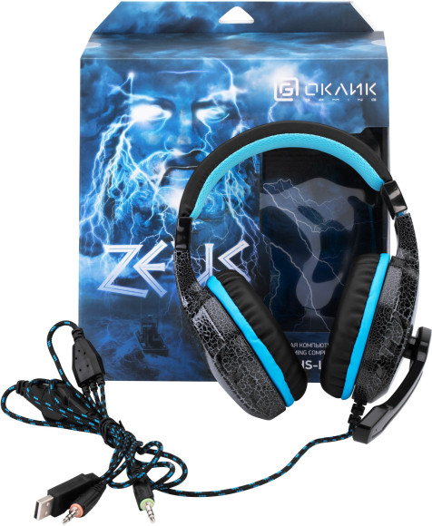 Наушники с микрофоном Оклик HS-L400G ZEUS черный/синий 2.2м мониторные оголовье (359480) Наушники с микрофоном Оклик HS-L400G ZEUS черный/синий 2.2м мониторные оголовье (359480)