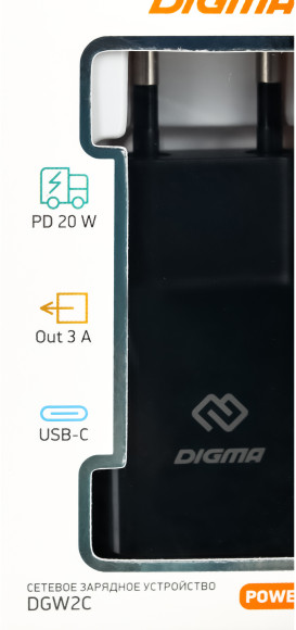 Сетевое зар./устр. Digma DGW2C 20W 3A (PD) USB-C универсальное черный (DGW2C0F010BK) Сетевое зар./устр. Digma DGW2C 20W 3A (PD) USB-C универсальное черный (DGW2C0F010BK)