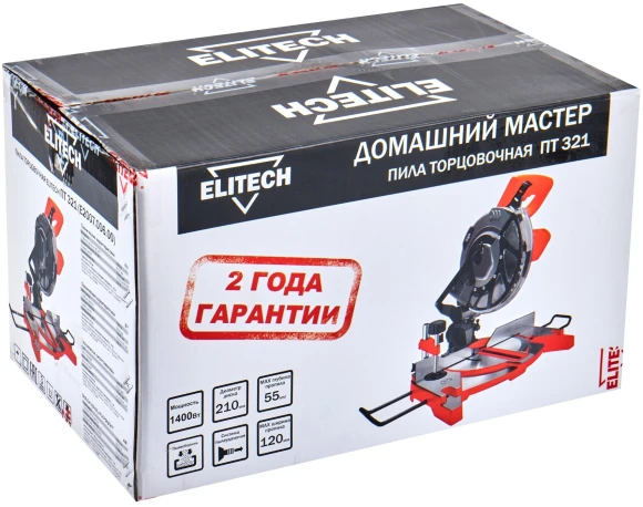 Торцовочная пила Elitech ПТ 321 1400Вт 5000об/мин d=210мм Торцовочная пила Elitech ПТ 321 1400Вт 5000об/мин d=210мм