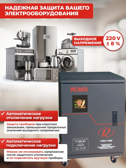 Стабилизатор напряжения Ресанта АСН-15000/3-ЭМ трехфазный черный (63/4/5)