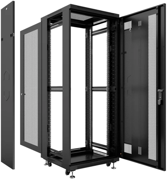 Шкаф серверный Cabeus (ND-05C-42U80/120-BK) напольный 42U 800x1200мм пер.дв.перфор.2ств. задн.дв.перфор.2-хст. 800кг черный 1102мм 131кг 220град. 2055мм IP20 сталь