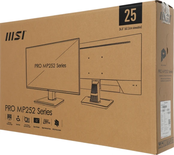 Монитор MSI 24.5" Pro MP252 черный IPS LED 1ms 16:9 HDMI M/M 300cd 178гр/178гр 1920x1080 100Hz DP FHD 3.3кг