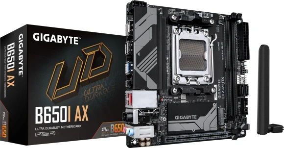 Материнская плата Gigabyte B650I AX SocketAM5 AMD B650 2xDDR5 mini-ITX AC`97 8ch(7.1) 2.5Gg RAID+HDMI+DP Материнская плата Gigabyte B650I AX SocketAM5 AMD B650 2xDDR5 mini-ITX AC`97 8ch(7.1) 2.5Gg RAID+HDMI+DP