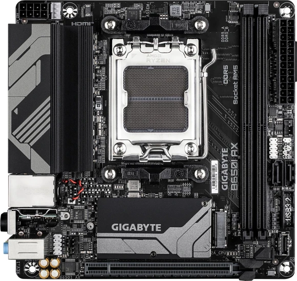 Материнская плата Gigabyte B650I AX SocketAM5 AMD B650 2xDDR5 mini-ITX AC`97 8ch(7.1) 2.5Gg RAID+HDMI+DP Материнская плата Gigabyte B650I AX SocketAM5 AMD B650 2xDDR5 mini-ITX AC`97 8ch(7.1) 2.5Gg RAID+HDMI+DP