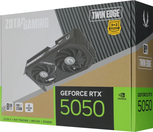 Видеокарта Zotac PCI-E 5.0 RTX 5050 TWIN EDGE NVIDIA GeForce RTX 5050 8Gb 128bit GDDR6 2572/20000 HDMIx1 DPx3 HDCP Ret