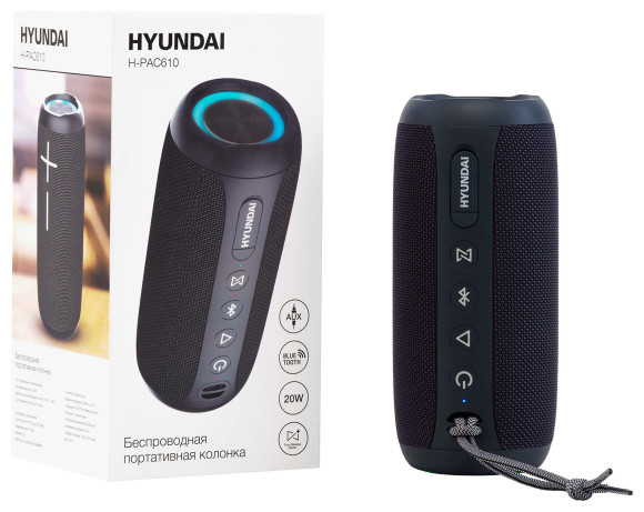 Колонка порт. Hyundai H-PAC610 т.синий 20W 2.0 BT/3.5Jack 10м 2000mAh