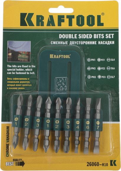 Набор бит Kraftool 26060-H10 (9пред.) для шуруповертов/дрелей Набор бит Kraftool 26060-H10 (9пред.) для шуруповертов/дрелей