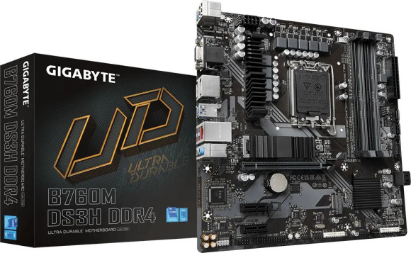 Материнская плата Gigabyte B760M DS3H DDR4 Soc-1700 Intel B760 4xDDR4 mATX AC`97 8ch(7.1) 2.5Gg RAID+VGA+HDMI+DP