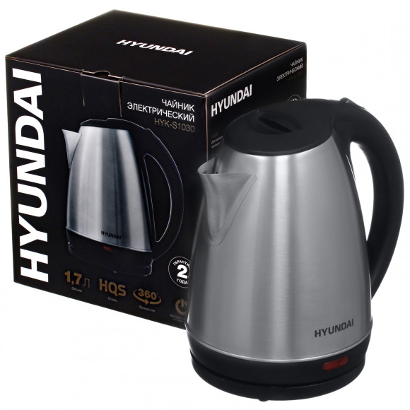 Чайник электрический Hyundai HYK-S1030 1.7л. 2200Вт серебристый матовый/черный корпус: металл/пластик Чайник электрический Hyundai HYK-S1030 1.7л. 2200Вт серебристый матовый/черный корпус: металл/пластик