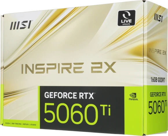 Видеокарта MSI PCI-E 5.0 RTX 5060 TI 16G INSPIRE 2X NVIDIA GeForce RTX 5060TI 16Gb 128bit GDDR7 2572/28000 HDMIx1 DPx3 HDCP Ret
