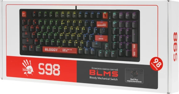 Клавиатура A4Tech Bloody S98 механическая черный/красный USB for gamer LED (S98 RED) Клавиатура A4Tech Bloody S98 механическая черный/красный USB for gamer LED (S98 RED)