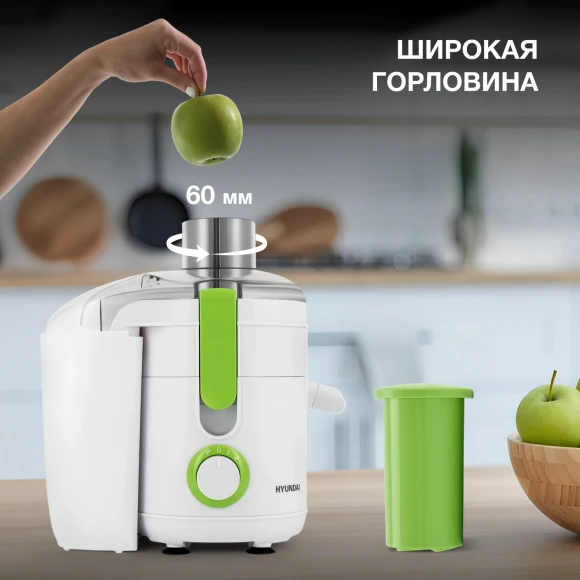 Соковыжималка центробежная Hyundai HY-JE1615 500Вт рез.сок.:450мл. белый/зеленый Соковыжималка центробежная Hyundai HY-JE1615 500Вт рез.сок.:450мл. белый/зеленый