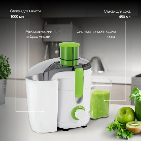 Соковыжималка центробежная Hyundai HY-JE1615 500Вт рез.сок.:450мл. белый/зеленый Соковыжималка центробежная Hyundai HY-JE1615 500Вт рез.сок.:450мл. белый/зеленый