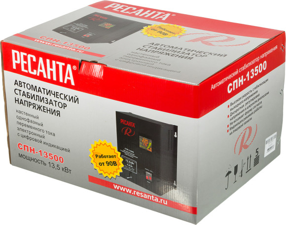Стабилизатор напряжения Ресанта СПН-13500 однофазный черный (63/6/28)