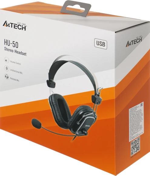 Наушники с микрофоном A4Tech HU-50 черный 2м накладные USB оголовье Наушники с микрофоном A4Tech HU-50 черный 2м накладные USB оголовье