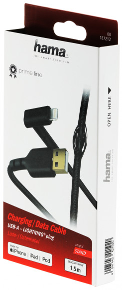Кабель Hama 00187212 USB (m)-Lightning (m) 1.5м черный