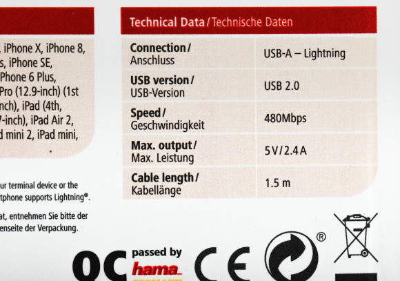 Кабель Hama 00187212 USB (m)-Lightning (m) 1.5м черный