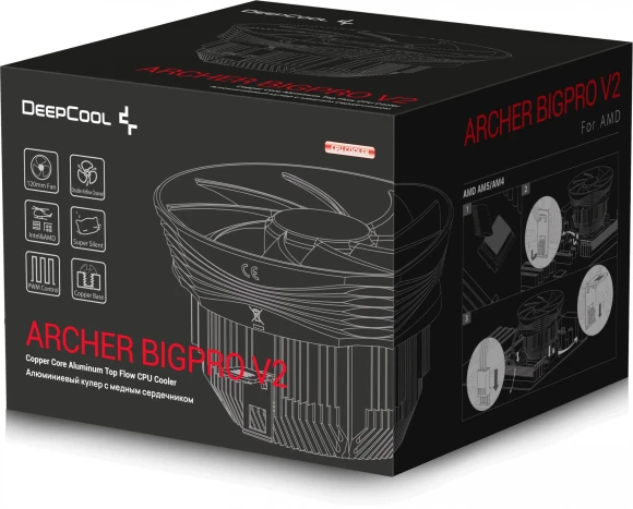 Устройство охлаждения(кулер) Deepcool Archer Bigpro V2 Soc-AM5/AM4/1200/1700/1851 черный/синий 4-pin 24.5-29.7dB Al+Cu 125W 380gr Ret (G-U-ARCHER-ARNNNN-G-3)
