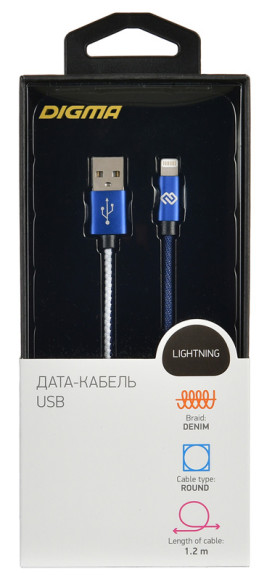 Кабель Digma LIGHT-1.2M-BL USB (m)-Lightning (m) 1.2м синий