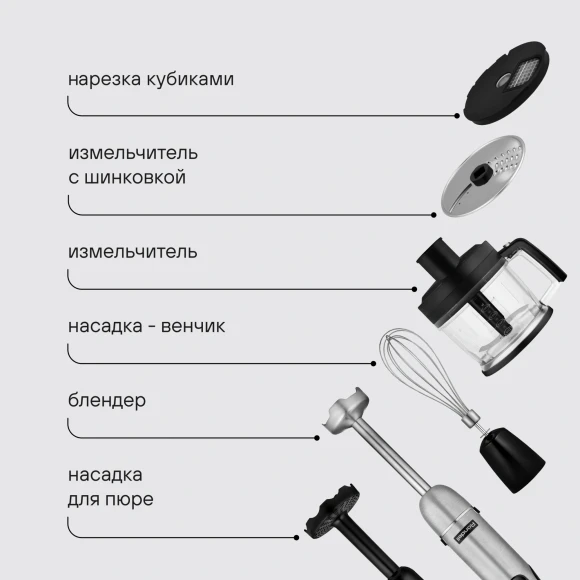 Блендер погружной Rondell RDE-1307 1000Вт черный/серебристый