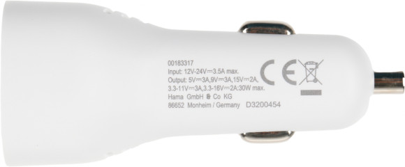 Автомобильное зар./устр. Hama H-183317 30W 3A (PD) USB Type-C для Apple белый (00183317) Автомобильное зар./устр. Hama H-183317 30W 3A (PD) USB Type-C для Apple белый (00183317)