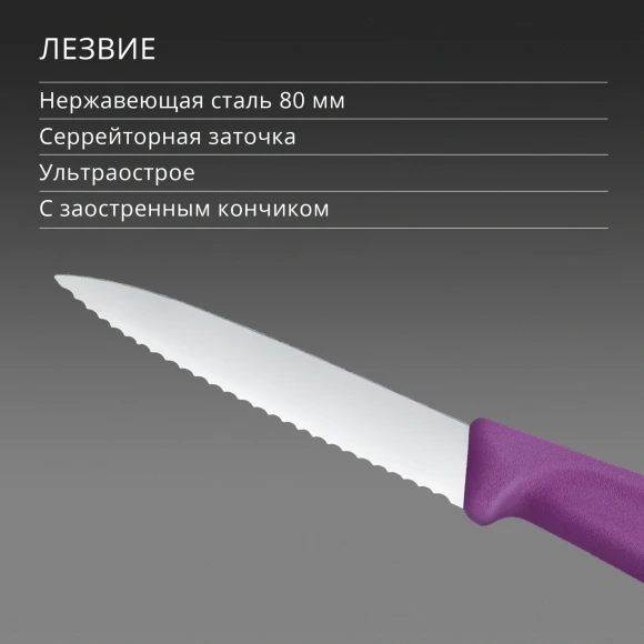 Нож кухонный Victorinox Swiss Classic (6.7635.C1) для чистки овощей и фруктов лезв.80мм серрейт. заточка пурпурный Нож кухонный Victorinox Swiss Classic (6.7635.C1) для чистки овощей и фруктов лезв.80мм серрейт. заточка пурпурный